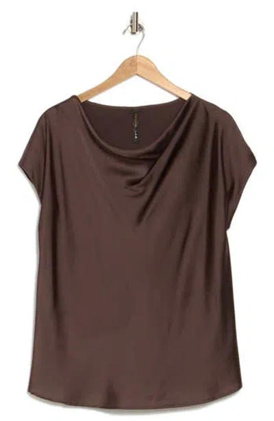Renee C Cowl Neck Cap Sleeve Satin Top