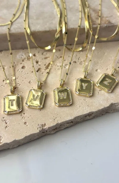 Adornia Gold Pave Tag Pendant And Herringbone Chain Initial Necklace Set