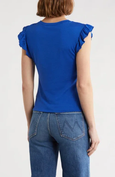 Robert Rodriguez Manon Shirred Ruffle Sleeve Top In Blue