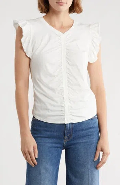 Robert Rodriguez Manon Shirred Ruffle Sleeve Top In White