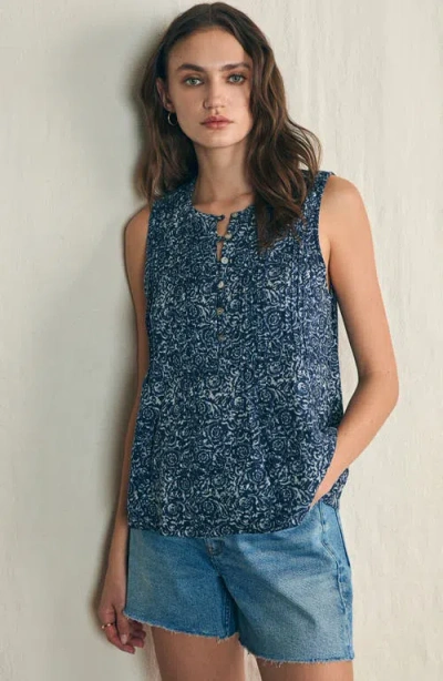 Faherty Isha Linen Tank Top In Blue