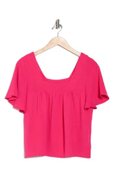 Bobeau Square Neck Short Sleeve Top In Pink