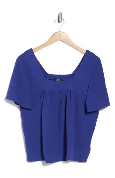Bobeau Square Neck Short Sleeve Top In Blue