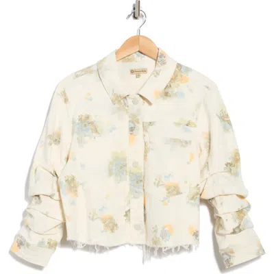 Democracy Ruched Sleeve Crop Denim Jacket In Multi