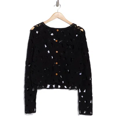 Bobeau Openwork Cardigan In Black