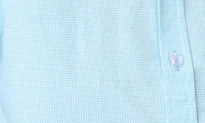 Tailorbyrd Kids' Micro Gingham Short Sleeve Stretch Cotton Button-up Shirt In Blue