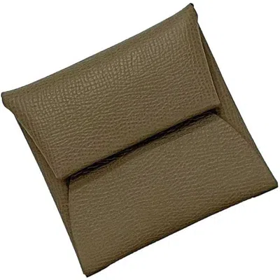 Pre-owned Hermes Beige Etoupe Gray Leather Epsom Leather Coin Purse/coin Case ()