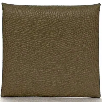 Pre-owned Hermes Beige Etoupe Gray Leather Epsom Leather Coin Purse/coin Case ()