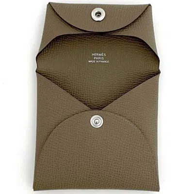 Pre-owned Hermes Beige Etoupe Gray Leather Epsom Leather Coin Purse/coin Case ()