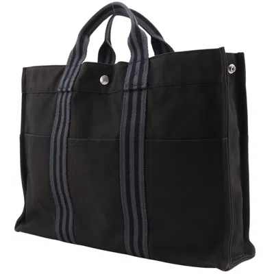 Pre-owned Hermes Black Cotton Canvas Handbag Tote Bag ()