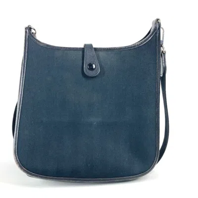 Pre-owned Hermes Black Dark Navy Leather Canvas Shoulder Bag ()