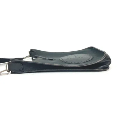 Pre-owned Hermes Black Dark Navy Leather Canvas Shoulder Bag ()