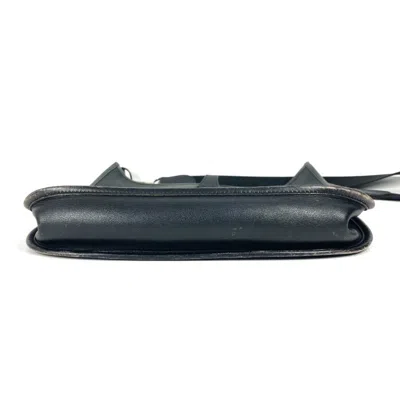 Pre-owned Hermes Black Dark Navy Leather Canvas Shoulder Bag ()