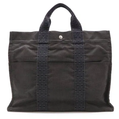 Pre-owned Hermes Her Line Black Gray Canvas Handbag Tote Bag ()