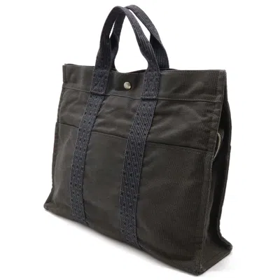 Pre-owned Hermes Her Line Black Gray Canvas Handbag Tote Bag ()
