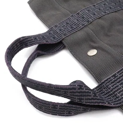 Pre-owned Hermes Her Line Black Gray Canvas Handbag Tote Bag ()