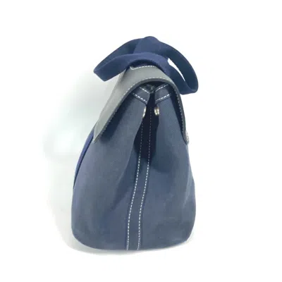 Pre-owned Hermes Navy Leather Canvas Handbag Tote Bag ()