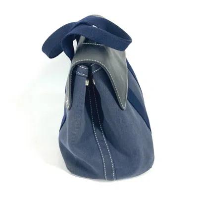 Pre-owned Hermes Navy Leather Canvas Handbag Tote Bag ()