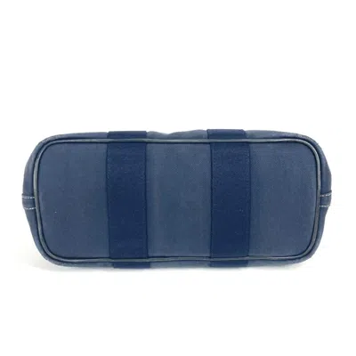 Pre-owned Hermes Navy Leather Canvas Handbag Tote Bag ()