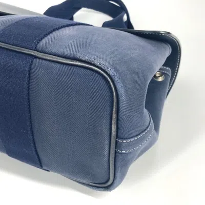 Pre-owned Hermes Navy Leather Canvas Handbag Tote Bag ()