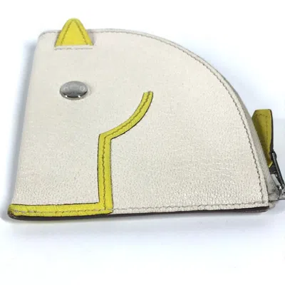 Pre-owned Hermes White Yellow Chevre Leather Coin Purse/coin Case ()