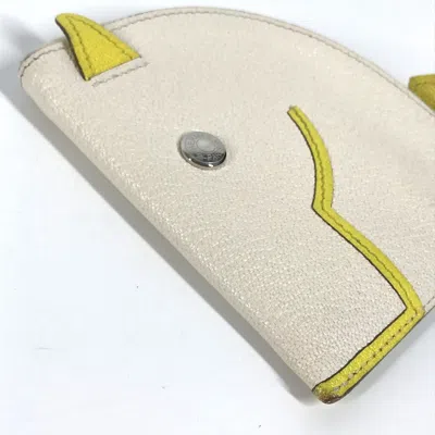 Pre-owned Hermes White Yellow Chevre Leather Coin Purse/coin Case ()