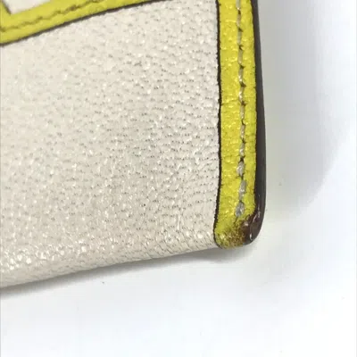 Pre-owned Hermes White Yellow Chevre Leather Coin Purse/coin Case ()