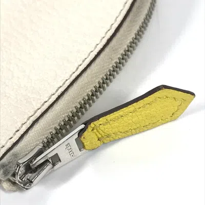 Pre-owned Hermes White Yellow Chevre Leather Coin Purse/coin Case ()