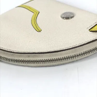 Pre-owned Hermes White Yellow Chevre Leather Coin Purse/coin Case ()