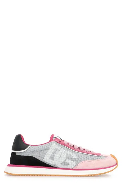 Dolce & Gabbana Cushion Sneakers With Rubber Sole And Leather Trim In Pink