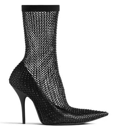 Balenciaga Black Nappa Leather And Mesh Avenue Ankle Boots In Black