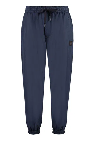 Dolce & Gabbana Ribbed Hems Jogger Style Monochrome Trousers In Blue