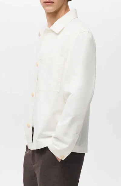 Mango Cotton & Linen Button-up Overshirt In White