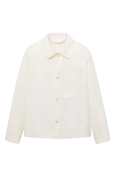 Mango Cotton & Linen Button-up Overshirt In White