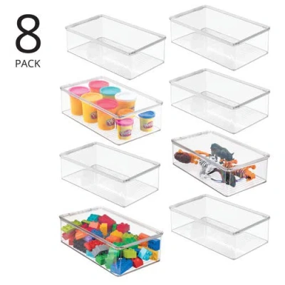 Mdesign Plastic Playroom/gaming Storage Organizer Box, Hinge Lid, 8 Pack In Transparent