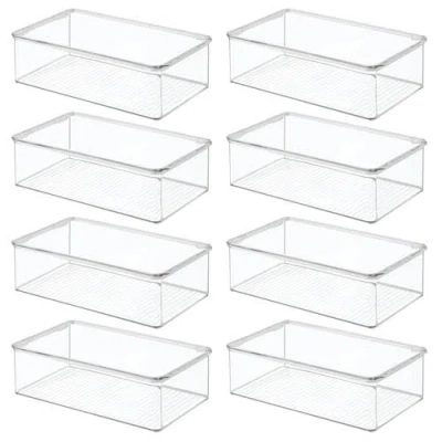 Mdesign Plastic Playroom/gaming Storage Organizer Box, Hinge Lid, 8 Pack In Transparent