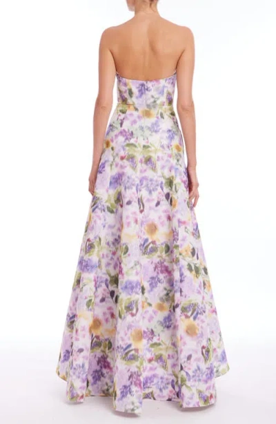 Badgley Mischka Collection Abstract Floral Strapless High-low Taffeta Gown In Multi