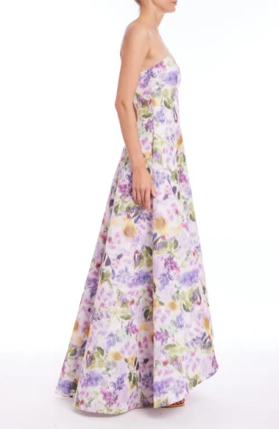 Badgley Mischka Collection Abstract Floral Strapless High-low Taffeta Gown In Multi
