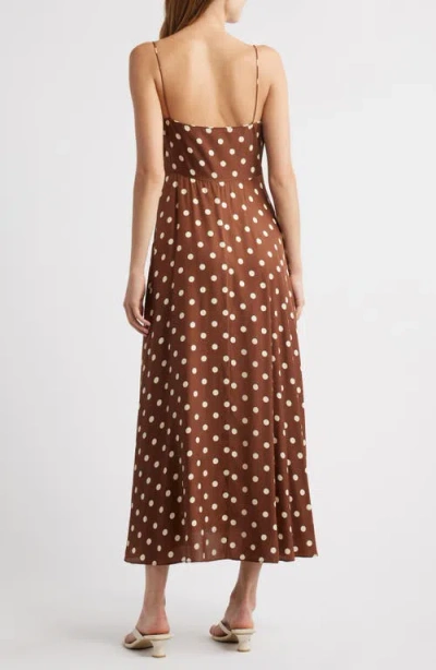 Doen Dôen Lorraine Polka Dot Silk Blend Satin Midi Dress In Brown