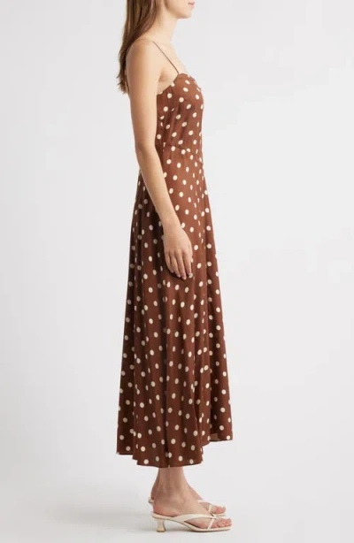 Doen Dôen Lorraine Polka Dot Silk Blend Satin Midi Dress In Brown