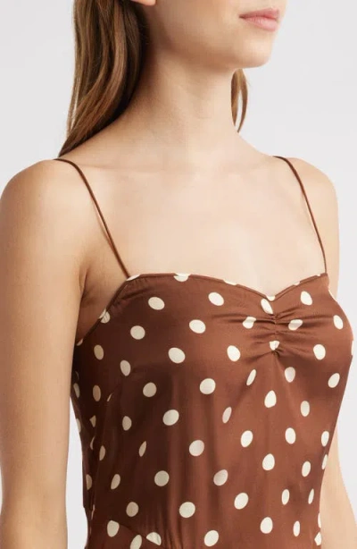 Doen Dôen Lorraine Polka Dot Silk Blend Satin Midi Dress In Brown