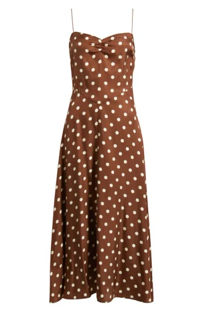 Doen Dôen Lorraine Polka Dot Silk Blend Satin Midi Dress In Brown