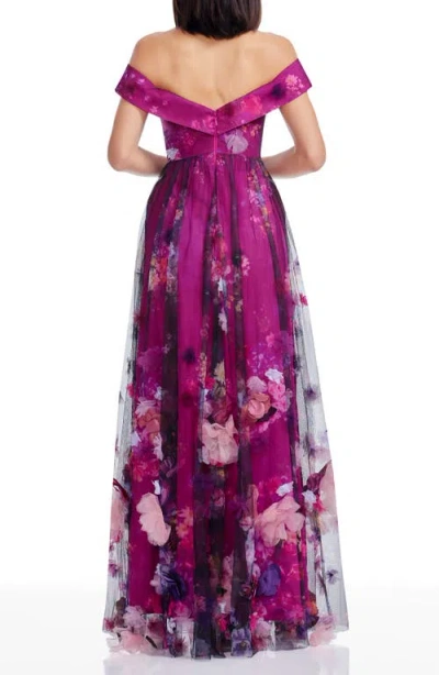 Dress The Population Aurea Floral Print Off The Shoulder Gown In Multi