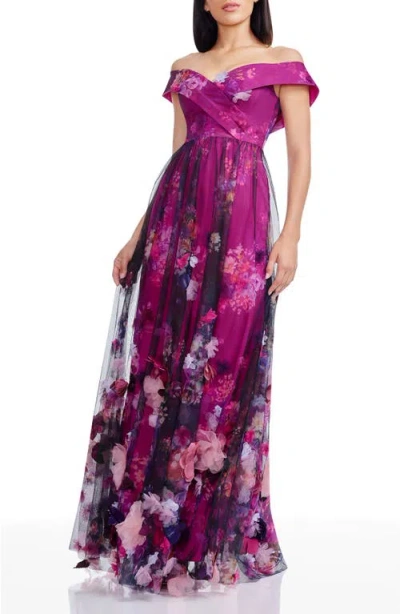 Dress The Population Aurea Floral Print Off The Shoulder Gown In Multi
