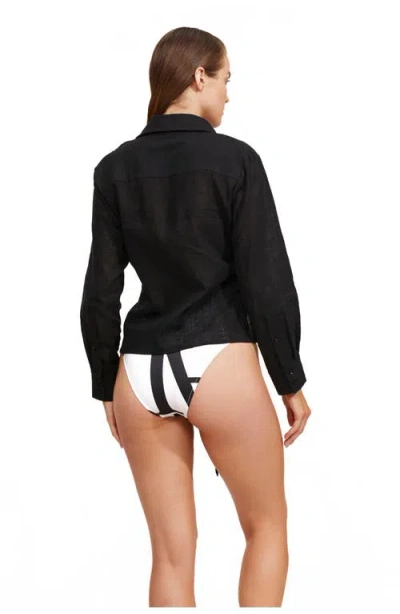 Luma Gottex High Low Collared Front Tie Blouse Cover Up