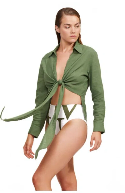 Luma Gottex High Low Collared Front Tie Blouse Cover Up