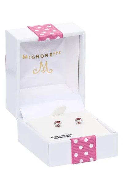 Mignonette Kids' Cubic Zirconia Heart Stud Earrings