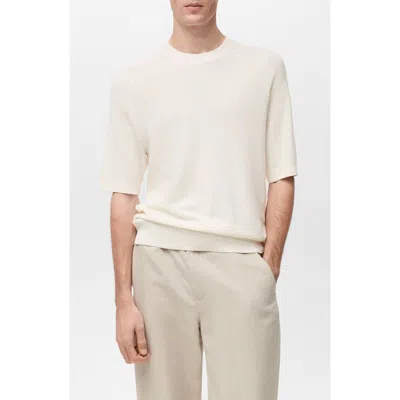 Mango Short Sleeve Cotton Crewneck Sweater In White