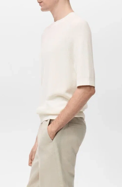 Mango Short Sleeve Cotton Crewneck Sweater In White