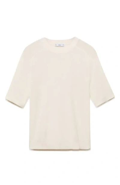 Mango Short Sleeve Cotton Crewneck Sweater In White